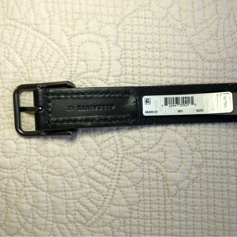 ALL SAINTS NWT Men’s Black 35 mm Flat Strap Square Buckle Leather Belt Size 42